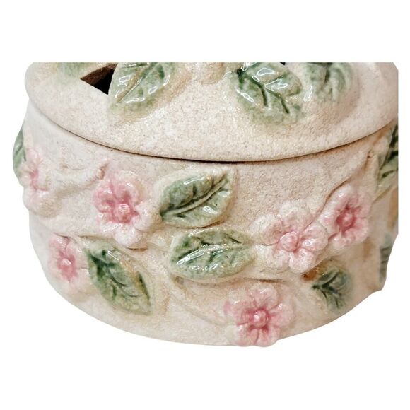 Vintage Potpourri Trinket Box Lidded Jewelry Box With Dragon Fly Floral - Picture 10 of 12